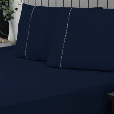 Jogo de Cama Queen Percal 400 Fios Ponto Palito 03 Peças, Antiácaro, Anti-pilling com Toque Macio - Azul Marinho
