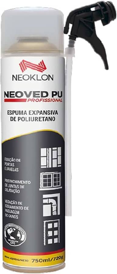Espuma de Poliuretano Expansiva, Monocomponente, Alta Expansão, para Isolamento Térmico e Acústico, Fixação de Dutos e Ar-Condicionado, Preenchimento de Batentes Neoved Pu c/Aplicador 750g
