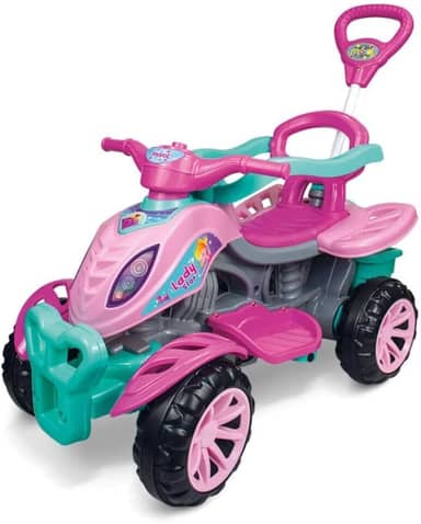 Quadriciclo Infantil Spider com Haste, Carrinho de Passeio e Pedal, Ideal para Meninas e Meninos, Rodas Antiderrapantes, Anel de Limitação e Suporte para Bolsa Diversão e Segurança (Multicor)