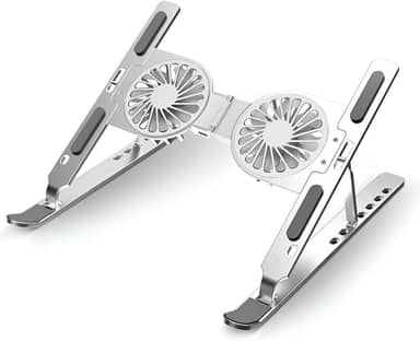 Suporte para Notebook com Cooler Ajustável Base Apoio de Alumínio para Tablet e Laptop Gamer até 17 polegadas com Ventilador Ventoinha Articulado Dobrável Portátil Resistente Metal Estável