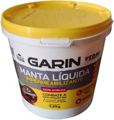 Manta Líquida Branca Garin 3,6 kg, Impermeabilizante Combate Infiltração em Lajes Telhados Zinco Concreto e Parede ecológico a Base de Água