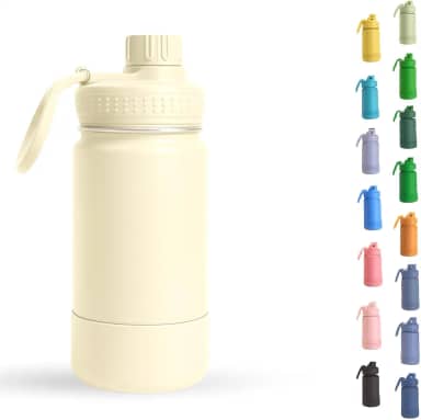 Garrafa Térmica Infantil - 350ml, Parede Dupla de Isolamento 24horas Gelado, Tampa Rosca De Segurança, Anti Vazamento, Base Silicone AntiDerrapante, BPA Free (Creamy)