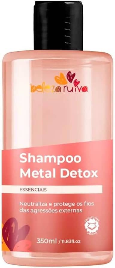 Beleza Ruiva – Shampoo Metal Detox Essenciais 350ml | Antimetais com Ácido Lático e Rosa Canina | Limpeza Suave, Proteção da Cor e Brilho Intenso
