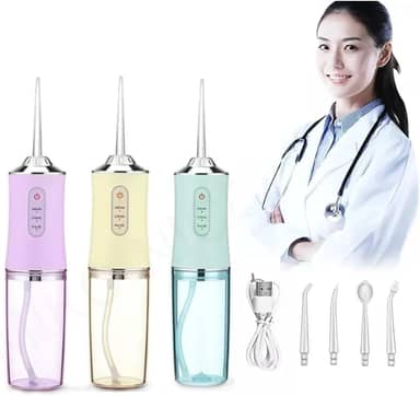Irrigador Oral Bucal Fio Dental Elétrico recarregável Jato D'Agua Limpador de Prótese Fixa/Protocolo/Implante/Aparelho Ortodôntico Dentes e Gengiva Premium 110/220V Jato Forte (Branco)