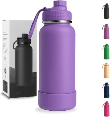 Garrafa Térmica 1000ML - Duplamente Isolada, Aço Inox 304, Base Emborrachada Anti Derrapante, Mantém Bebidas Quentes por 12 Horas e Geladas por 24 Horas (Roxo Wide)