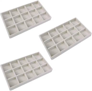 Kit 3 Bandejas Organizadoras Ideal para Joias e Bijuterias Em Veludo Com Divisórias (Bege)