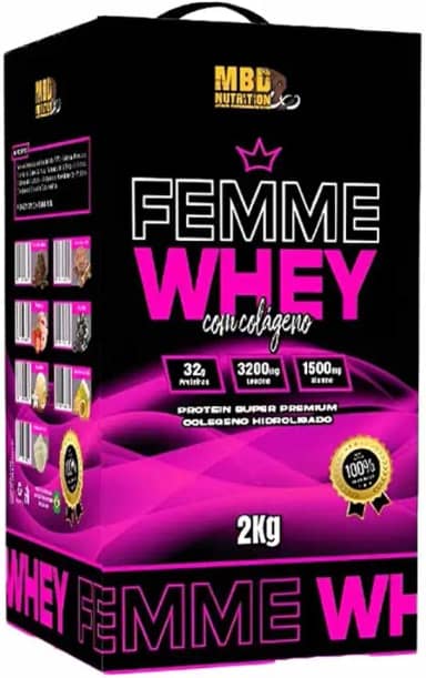 Whey Protein Femme 2kg (caixa) MBD Nutrition c/Colágeno Sabor Morango