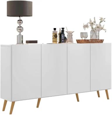 Aparador Buffet 4 Portas c/Pés Retrô Veneza Multimóveis Branco/natural