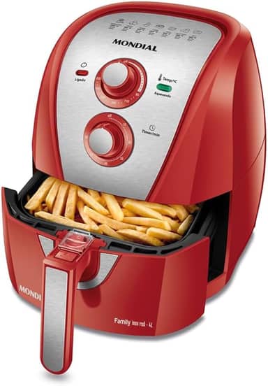 MONDIAL Fritadeira Sem Óleo Air Fryer 4L, Vermelho/Inox, 1500W, 110V - AFN-40-RI