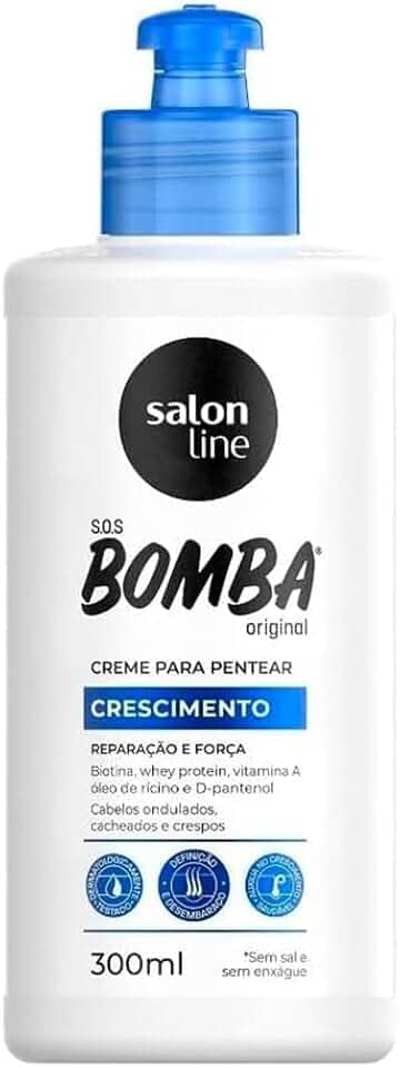 Salon Line, Creme de Pentear, SOS Bomba, Crescimento - Cabelos Ondulados, Cacheados e Crespos, 300 ml