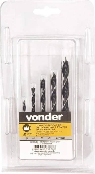 Vonder, Jogo De Brocas 3 Pontas Com 5 Peças, De 3 Mm A 8 Mm.