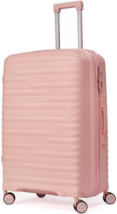 Mala Media 23Kg De Viagem Expansível Polipropileno 4 Rodas Duplas 360 Fibra Rígida Tamanho M Leve Resistente Para Despachar (ROSA CLARO, médio)