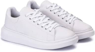 Tênis Casual Masculino de Couro Sintético Confortável e Durável para Uso Diário (Branco, 42)