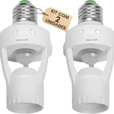 Kit 2 Sensores De Presença Com Fotocélula Soquete Lampâda E27 Bivolt Iluminação Automática com Detecção Movimento 360° e Economia de Energia- Linha Premium