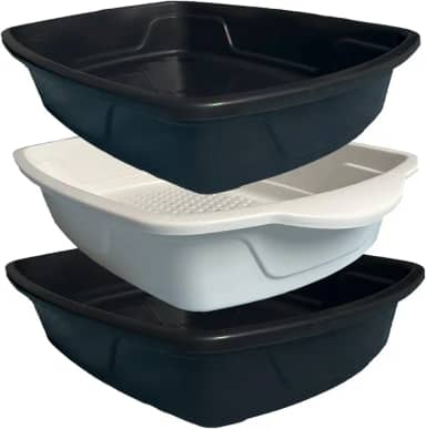 Kit Caixa Bandeja Higênica Diário Para Areia de Gato Com Duas Bandejas e Uma Peneira Cat Clean Produto Pático Para o Seu Dia a Dia (Preto)