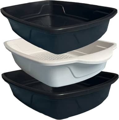 Kit Caixa Bandeja Higênica Diário Para Areia de Gato Com Duas Bandejas e Uma Peneira Cat Clean Produto Pático Para o Seu Dia a Dia (Preto)