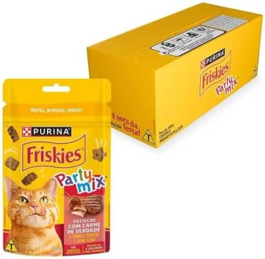 FRISKIES® PARTY MIX Petisco para Gatos Adultos Carne, Cordeiro e Carne Suína 40g - Display 15 Unidades