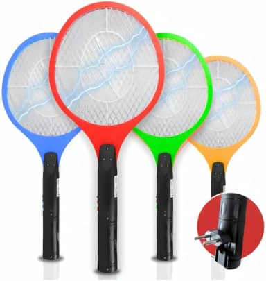Raquete Elétrica Mata Pernilongos Moscas e Insetos no Geral Recarregável Bivolt com LED Indicador e Botão de Segurança Premium