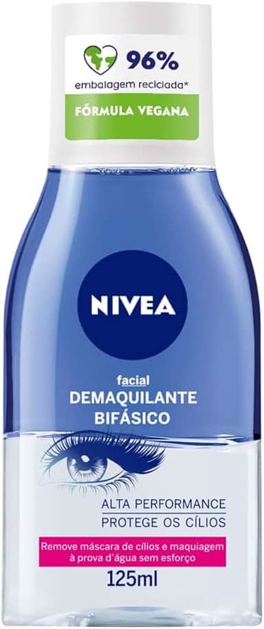 NIVEA Demaquilante Facial Bifásico 125ml - Composto com Óleo de Girassol, retira até a maquiagem à prova d’água, além de não agredir a pele e nem deixar resíduos de produto