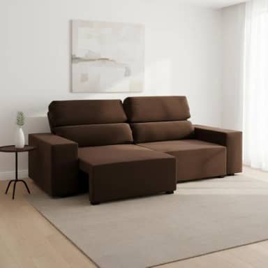 Sofá Retrátil Reclinável 3 Lugares 5 Posições Veludo Sala - Marrom Bombom