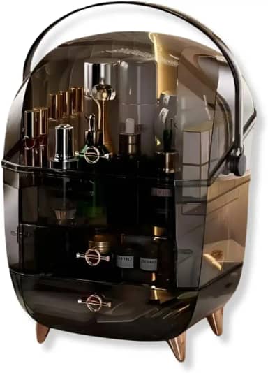 Organizador de Maquiagem Luxo com Gavetas e Tampa Acrílica | Design Moderno, Estrutura Premium em Acrílico e ABS | Amplo Espaço para Cosméticos, Skincare e Acessórios (Preto)