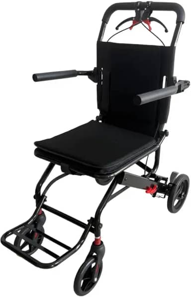 Cadeira de Rodas de Transporte Dobrável, Estrutura Leve, Tecido Respirável, Freios e Cinto de Segurança, Preto