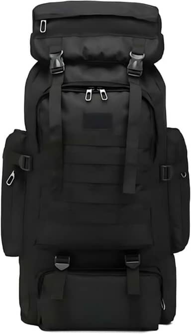 Mochila Cargueira Camping Impermeável 80litros Travessia Trilha Preta Desenho do tecido Liso Qualidade Premium para sua Viagem