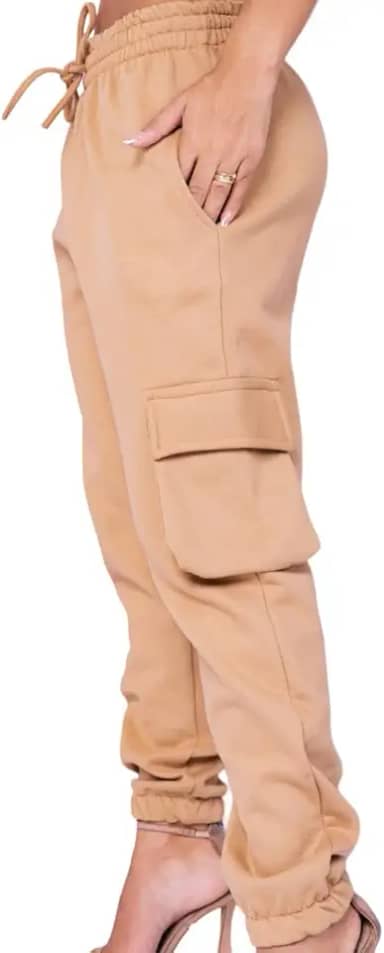 Calça Jogger Cargo Bolsos Feminina em Moletom Flanelado com Punho Inverno