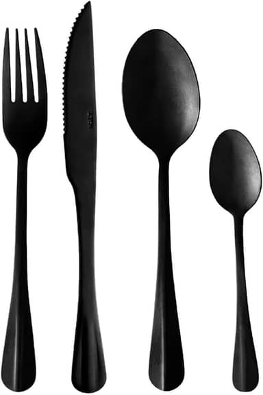 LYOR Faqueiro de Aço Inox Positano Preto 24 Peças - Jogos de Talheres - Mesa Posta - Utensílios de Cozinha, Enxoval, Casamento, Decoração