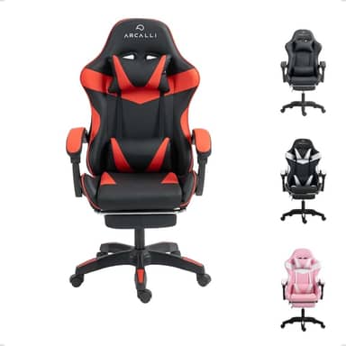 Cadeira Gamer Escritório Arcalli Ergonômica Profissional Descanso de Pernas (Vermelho)
