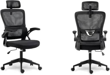 Cadeira de Escritório Presidente Giratória Ergonômica, Com Design Moderno, Estofado Confortável, Apoio Lombar Ajustável, Base Reforçada, Rodízios Silenciosos e Ajuste De Altura (PRETO)