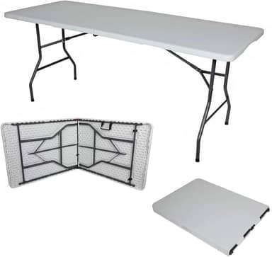 Mesa Dobrável Vira Maleta Com Alça Portátil 1.80m Para Camping Pesca Jardim Área Externa Ou Interna Salão De Festas Gourmet (Branco)