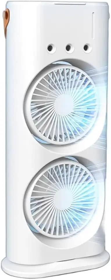 Mini Climatizador de Ar Portátil, 3 em 1 Umidificador e Purificador, LED Duplo Reservatório 280ml, USB 10W, Controle de Velocidade, 37x16.5x7.5cm