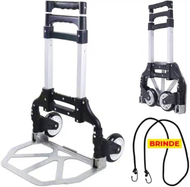 Carrinho de Mão para Carga até 75Kg Plataforma Dobrável de Alumínio (Preto)