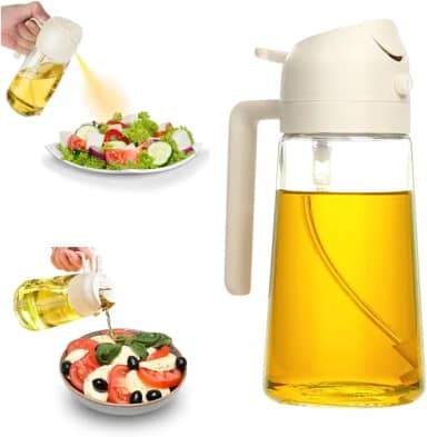 Porta Azeite Spray Borrifador 2 em 1 de Vidro 500ml para Óleos e Vinagres, Ideal para Culinária Saudável e Precisa (Branco)