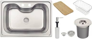 Cuba Tramontina Morgana 60 FX Undermount em Aço Inox com Lixeira de Embutir 5 L, Tábua de Madeira, Dosador de Sabão, Cesto Aramado e Válvula