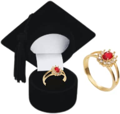 Anel Formatura Feminino Pedra Vermelha Banhado Ouro E Caixinha Capelo Direito Jornalismo