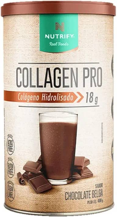 Nutrify Collagen Pro - Colágeno Hidrolisado com Proteína - Sem Glúten, Sem Açúcar e Sem Lactose - Sabor Chocolate Belga - 450g