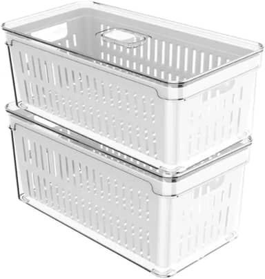 OU Organizador de Geladeira Armário Cozinha, Caixas Plásticas Acrílicas para Legumes, Frutas, Saladas, Livre de BPA (KIT - 10L)