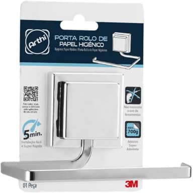 Papeleira 3M | Design Sofisticado | Prática Instalação | Capacidade para 1 Rolo de Papel | Resistente à Ferrugem | Fita Colante 3M | Organizador de Banheiro | Utilidades Domésticas | Casa e Cozinha