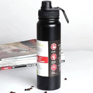 Garrafa Térmica Isolada a Vácuo Preta de Aço Inox 800ml – Mantém Bebidas Quentes por até 8h e Frias por 12h – Leve, Durável e Antivazamento – Ideal para Academia, Escritório e Viagens