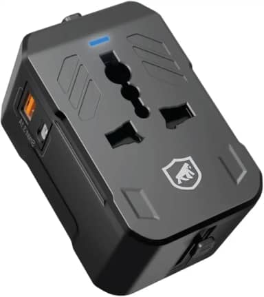 Gshield Adaptador Universal de Tomada para Viagem Internacional e Carregador Turbo Power Delivery com USB C 20W + USB A, Bivolt, Preto