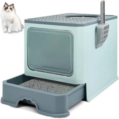 Caixa de Areia para Gatos 50X40X40cm, Grande e Fechada, Banheiro Fechado Com Pá
