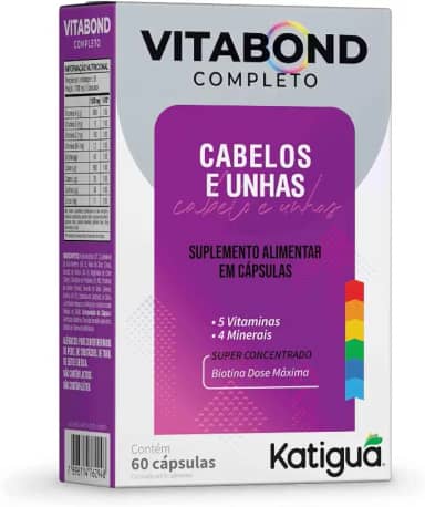 Katiguá, Polivitamínico Vitabond Cabelos e Unhas, Completo, Com 5 Vitaminas, 4 Minerais, Biotina dose máxima, Super Concentrado, 60 Cápsulas rígidas • 60 doses