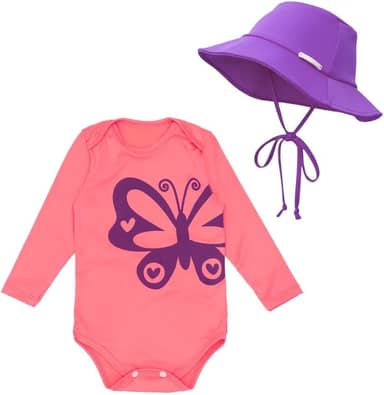 Kit Body Bebê Roupa Praia + Chapéu Proteção Solar Uv Baby
