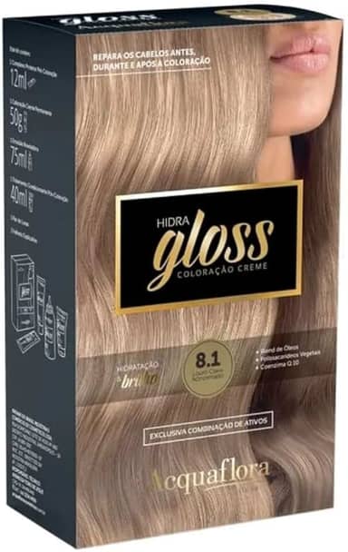 AcquaFlora Coloração Permanente Hidra Gloss Louro Claro Acinzentado 8.1 Acquaflora