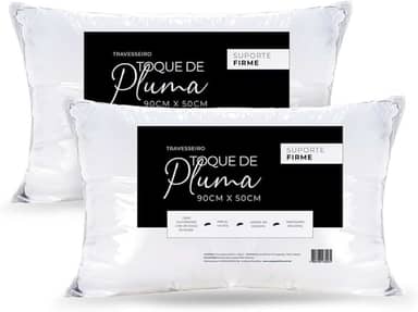 Kit 2 Travesseiros King Toque de Pluma Firme 90x50 cm – Percal 180 Fios | Alto, Macio e Confortável para Noites Revigorantes