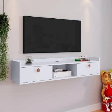 Rack Suspenso Multifuncional para Sala ou Quarto Nicho 2 Portas Móvel de Parede(Branco,90CM)