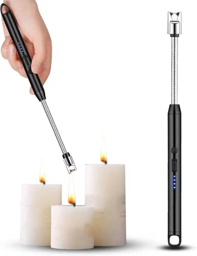 Isqueiro Acendedor Elétrico Recarregável de Fogão a Gás, Churrasqueira, Velas, Cozinha, Ponta Flexível, Carregamento USB, 27 cm, Premium (Preto)