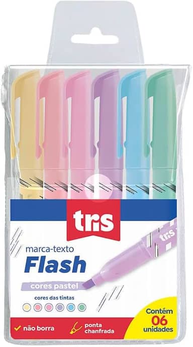 Marca Texto Flash - Pastel - Estojo C/6 Cores - Tris